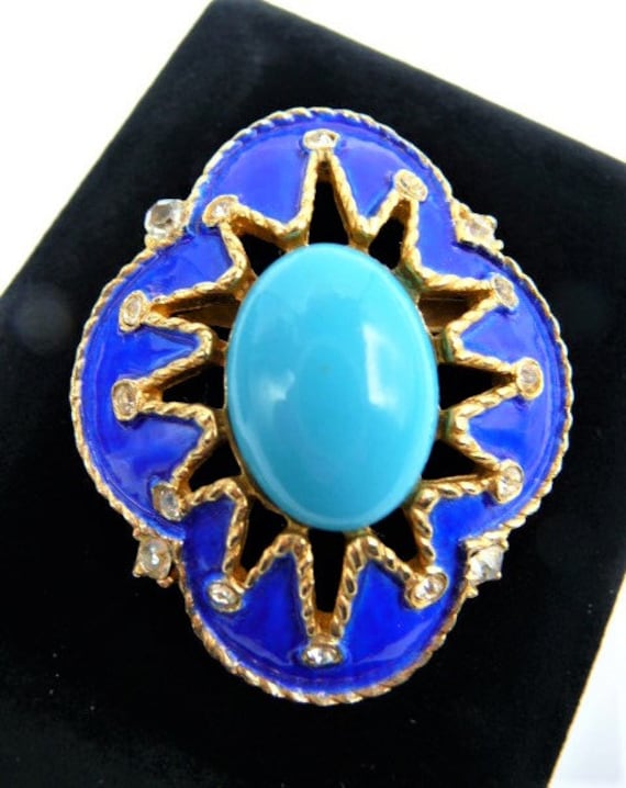 Jomaz Art Deco style blue brooch pin, dark blue e… - image 1