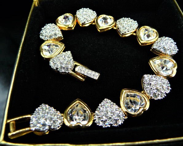 Swarovski SWAN logo crystal rhinestone hearts bracelet gold | Etsy