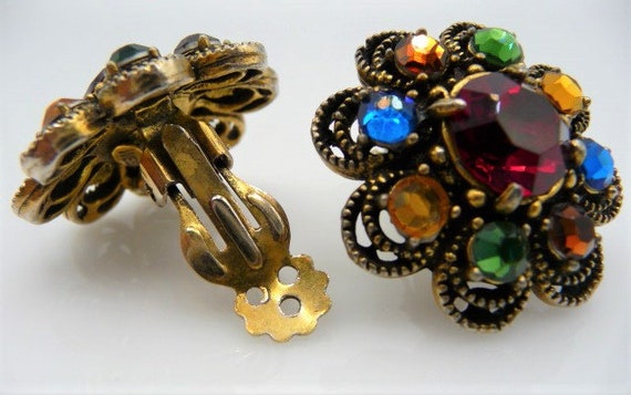 Hollycraft for WEISS clip earrings, rich multi co… - image 7