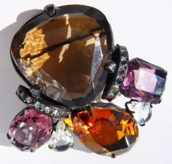 Kenneth Jay Lane multi stone brooch pin, signed v… - image 2