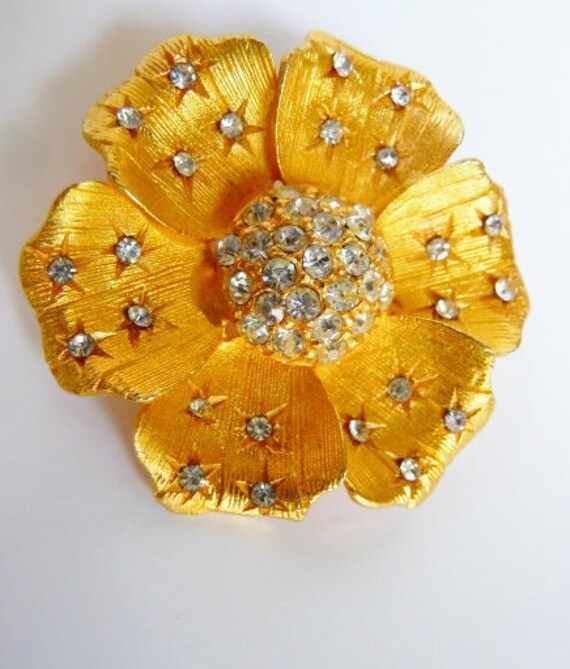 dainty rhinestone spangled flower brooch pin, bri… - image 3