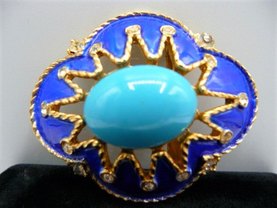 Jomaz Art Deco style blue brooch pin, dark blue e… - image 2
