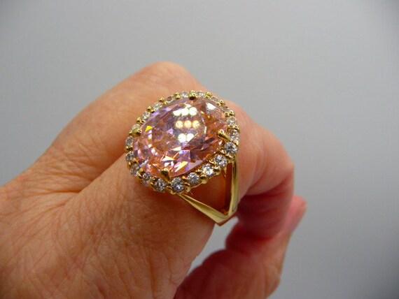 JBK sterling pink glass cocktail ring, gold verme… - image 4