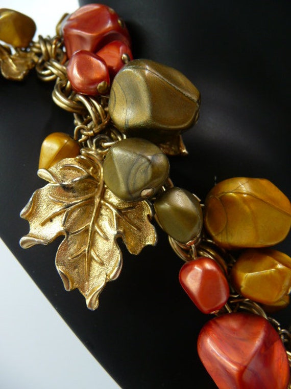 Autumn leaves gold tone charms bracelet, plastic … - image 1