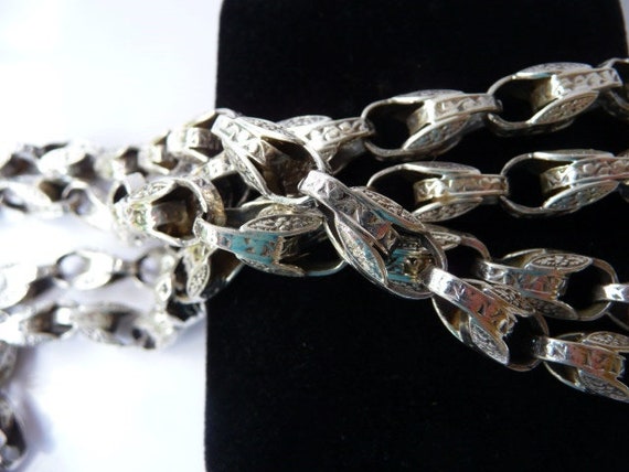 Victorian style sterling silver chain, floral emb… - image 5