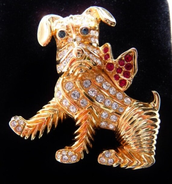 Kenneth Jay Lane miniature Schnauzer dog brooch s… - image 1