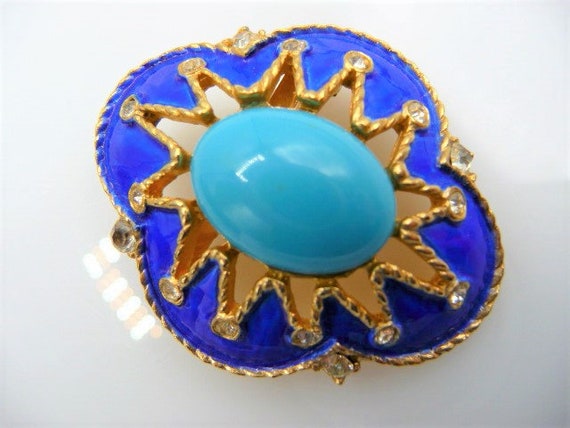 Jomaz Art Deco style blue brooch pin, dark blue e… - image 5