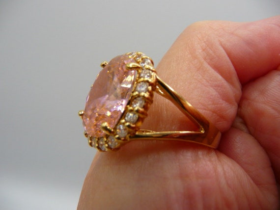 JBK sterling pink glass cocktail ring, gold verme… - image 7
