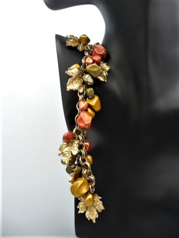 Autumn leaves gold tone charms bracelet, plastic … - image 8