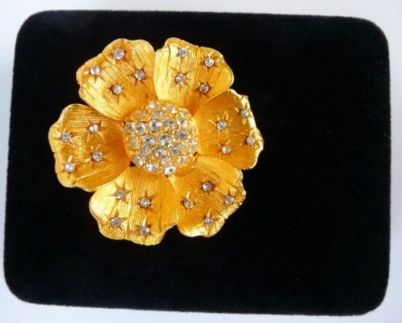 dainty rhinestone spangled flower brooch pin, bri… - image 7