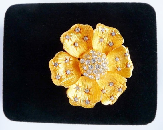 dainty rhinestone spangled flower brooch pin, bri… - image 5