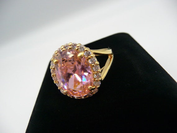 JBK sterling pink glass cocktail ring, gold verme… - image 3