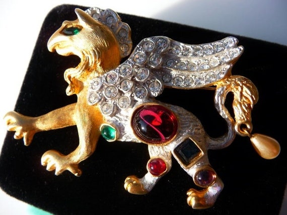 Kenneth Jay Lane griffin brooch pin, jewel encrus… - image 3