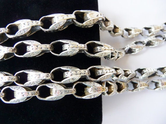 Victorian style sterling silver chain, floral emb… - image 3