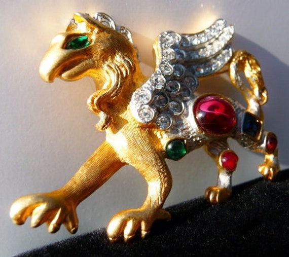 Kenneth Jay Lane griffin brooch pin, jewel encrus… - image 6