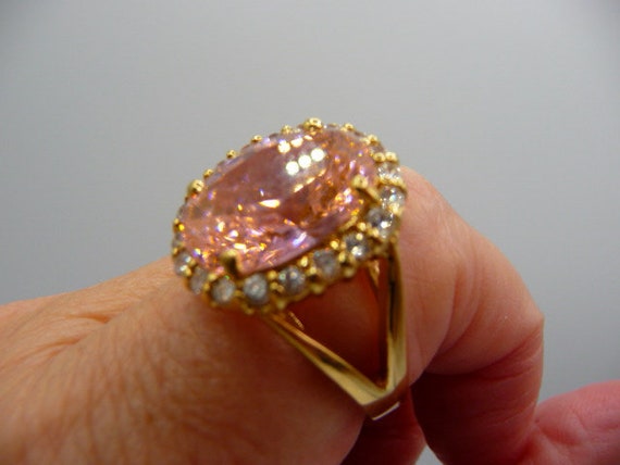 JBK sterling pink glass cocktail ring, gold verme… - image 9