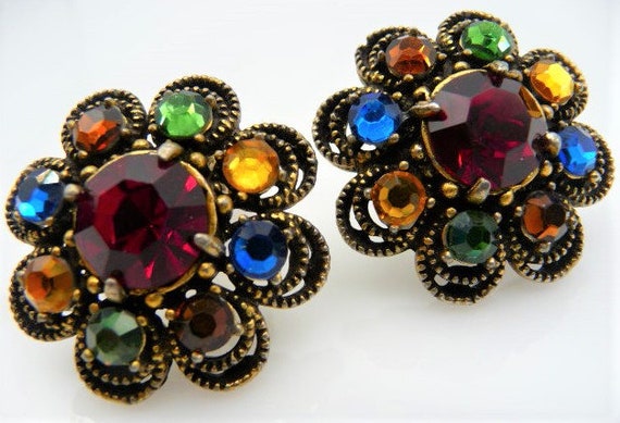 Hollycraft for WEISS clip earrings, rich multi co… - image 5