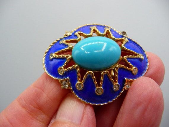 Jomaz Art Deco style blue brooch pin, dark blue e… - image 7