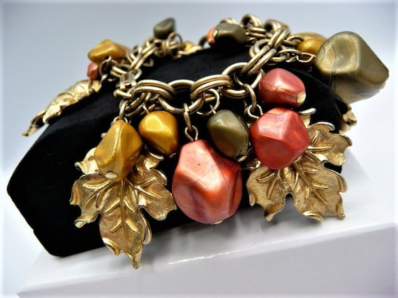 Autumn leaves gold tone charms bracelet, plastic … - image 9