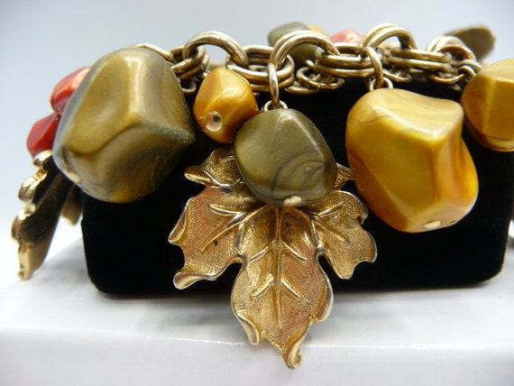 Autumn leaves gold tone charms bracelet, plastic … - image 6