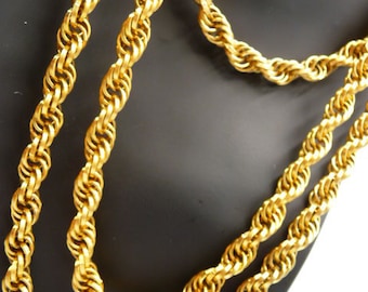 Les Bernard long twisted rope chain, gold tone, tagged, 60 inches, vintage designer