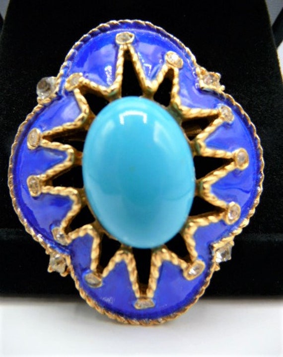 Jomaz Art Deco style blue brooch pin, dark blue e… - image 6