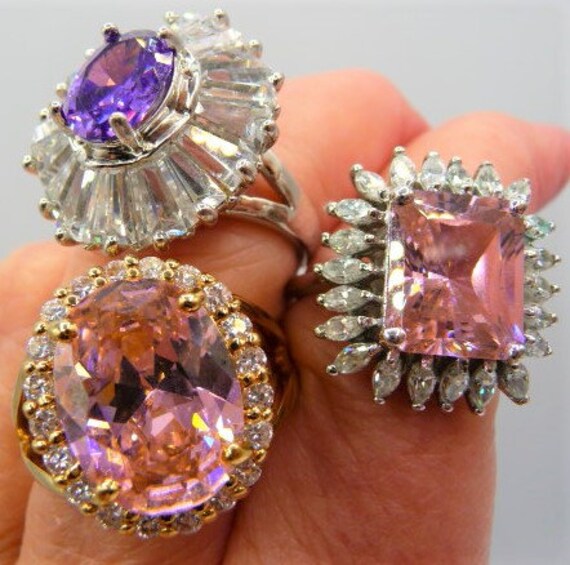 JBK sterling pink glass cocktail ring, gold verme… - image 2