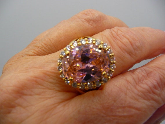 JBK sterling pink glass cocktail ring, gold verme… - image 5