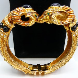 Vintage CRAFT Gem-Craft double ram's head hinged cuff bracelet, SMALL (6 1/2")