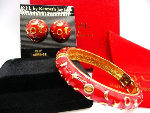 Kenneth Jay Lane celestial bangle clip earrings s… - image 1