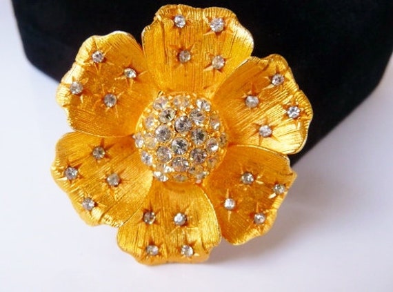 dainty rhinestone spangled flower brooch pin, bri… - image 6