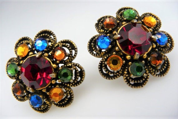 Hollycraft for WEISS clip earrings, rich multi co… - image 6