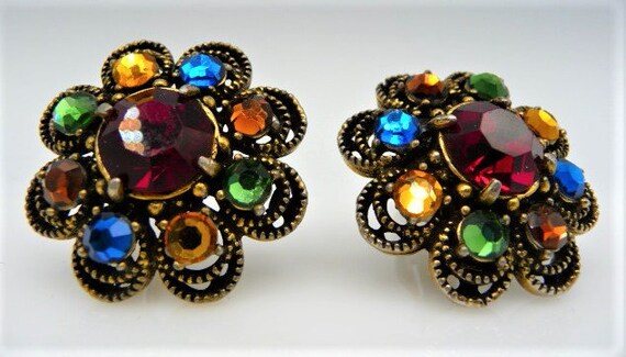Hollycraft for WEISS clip earrings, rich multi co… - image 4