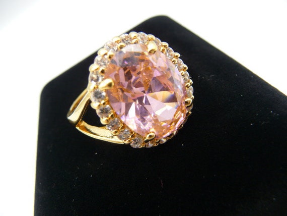 JBK sterling pink glass cocktail ring, gold verme… - image 1