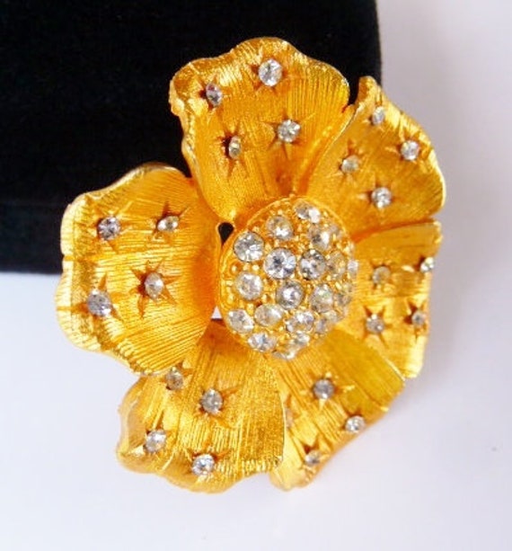 dainty rhinestone spangled flower brooch pin, bri… - image 4