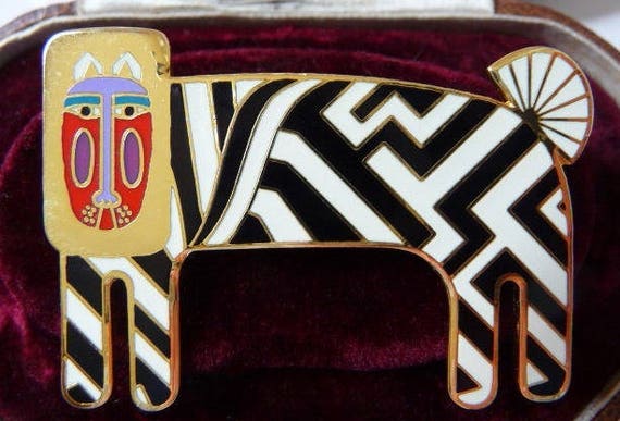 Laurel Burch ZZZebra pin brooch, lion zebra fanta… - image 1