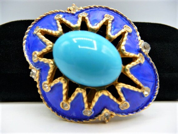 Jomaz Art Deco style blue brooch pin, dark blue e… - image 3