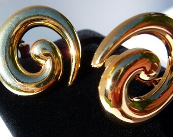 Vintage Monet Earrings Collection of 5 Pair of Clipon Earrings Large Red and Gold Disc Gold Spiral Black White Enamel Gold Rope & Nautical