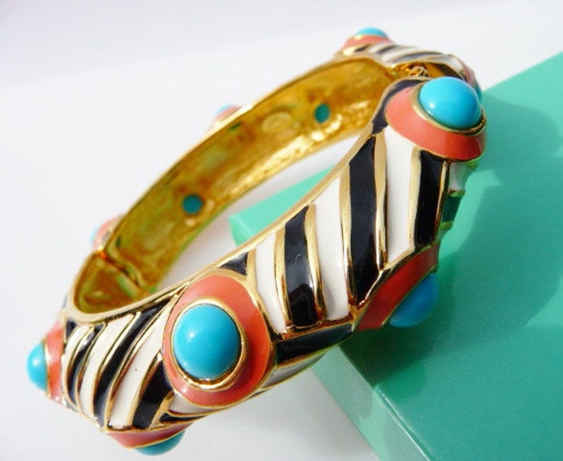 Jay Lane Zebra Stripe Clamper Bracelet Cuff, Turquoise Cabs