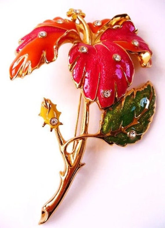 Jose Maria Barrera for Avon hibiscus brooch pin, … - image 2