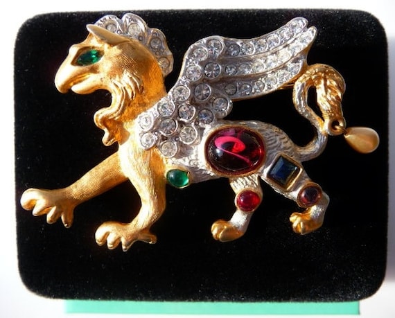 Kenneth Jay Lane griffin brooch pin, jewel encrus… - image 7