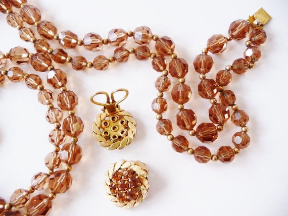 1960s Napier 2 strand necklace clip earrings set,… - image 1