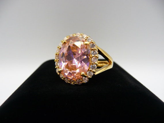JBK sterling pink glass cocktail ring, gold verme… - image 6
