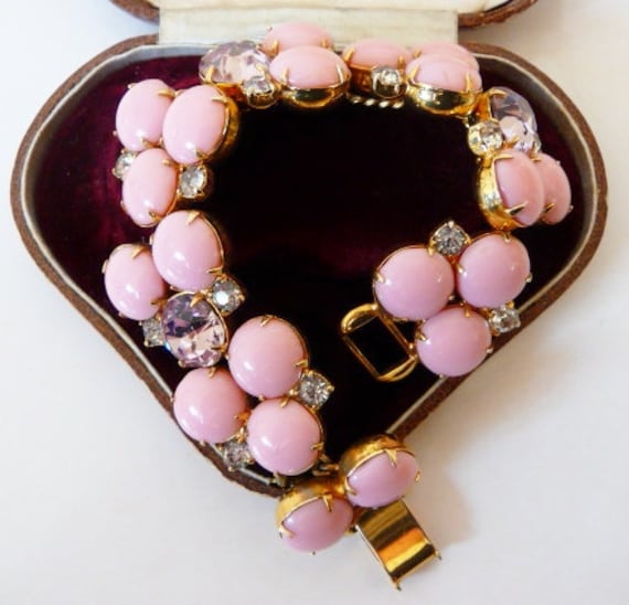 Hobe sugar pink glass cab bracelet, pink Austrian