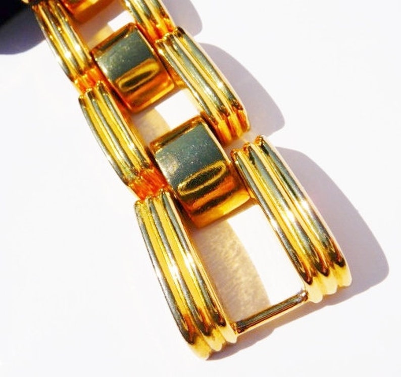 7 14 inches small to medium Ben Amun vintage tank track bracelet shiny gold tone heavy weighty industrial art bracelet