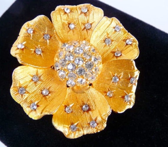 dainty rhinestone spangled flower brooch pin, bri… - image 1