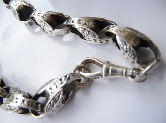 Victorian style sterling silver chain, floral emb… - image 10