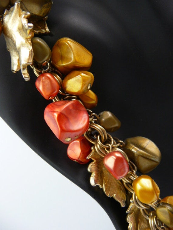 Autumn leaves gold tone charms bracelet, plastic … - image 4