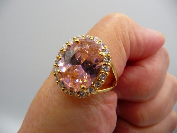 JBK sterling pink glass cocktail ring, gold verme… - image 8