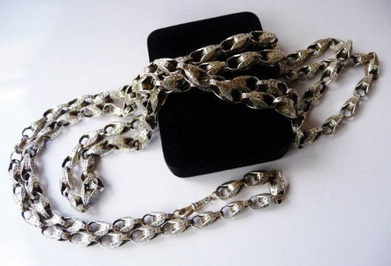 Victorian style sterling silver chain, floral emb… - image 7